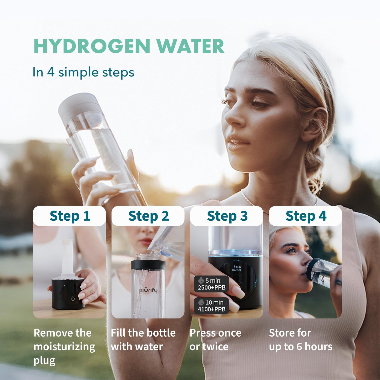 Hydrogen Water Bottle Generator - Up to 4100+ PPB - SPE/PEM Technology - Certified H2 Generator - Portable Athletic Performance & Hydration System - 6-Hour Hydrogen Retention, 10 oz (Black)