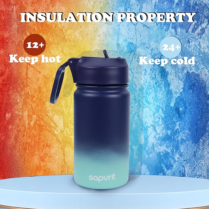 Kids Water Bottle, 12OZ Water Bottles Kids with Straw, Stainless Steel Vacuum Double Wall Insulated cup, Kids Water Bottle for School, Gifts for Boys (PURPLE BLUE, 12OZ)