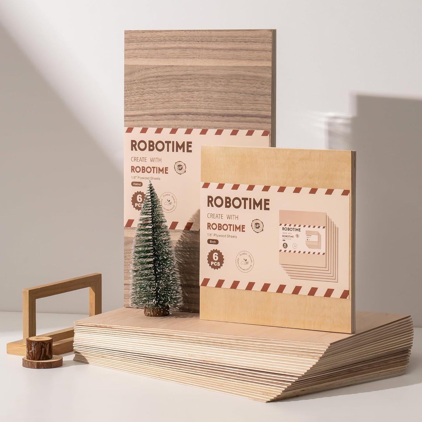 ROBOTIME 6Pcs 3mm Walnut Plywood, 1/8 Plywood Crafting Wood Sheets for Laser Cutting & Engraving, Thin Walnut Boards for Wood Project, 12"x20"