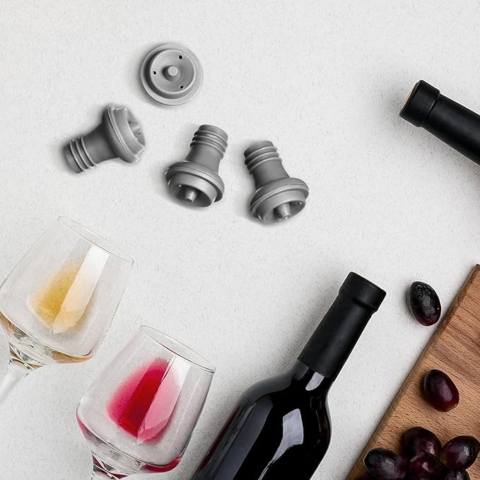 Honoson Wine Stopper Resealable Wine Pump Vacuum Stoppers Vacuum Wine Stopper Silicone Wine Saver Stoppers Practical Wine Saver Stoppers for Kitchen Supplies Wine Bottle Tools (Grey, 24 Pieces)