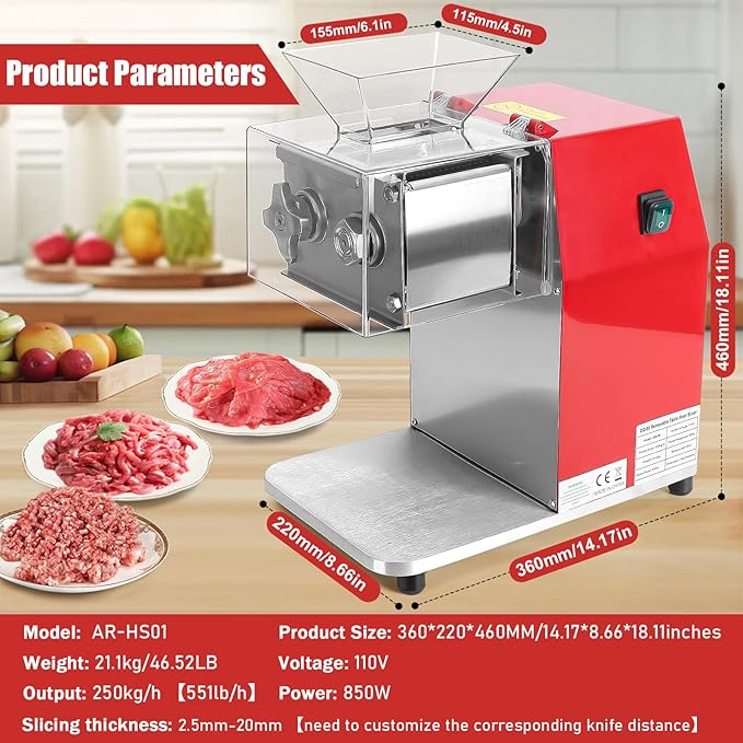 Meat Cutter Machine,850W Commercial Meat Slicer,Stainless Steel Electric Meat Slicer Machine for Home Kitchen,Restaurant,Supermarket (3.5MM)