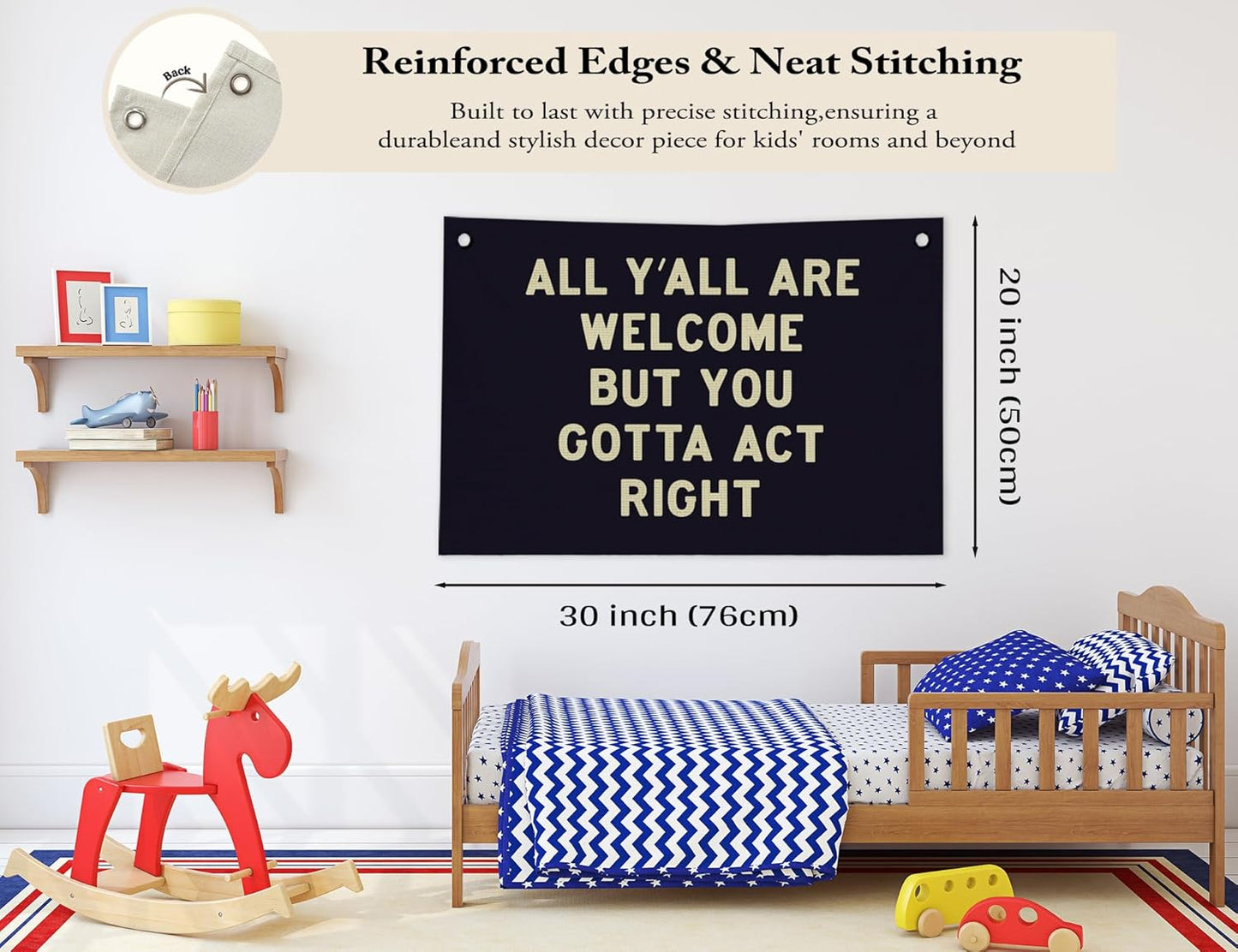 Funny Welcome All Y'all Are Welcome But You Gotta Act Right Wall Decor, Funny Hanging Canvas Banner Flag Wall Art Decor for Home Bedroom Living Room Office, 20x30 in