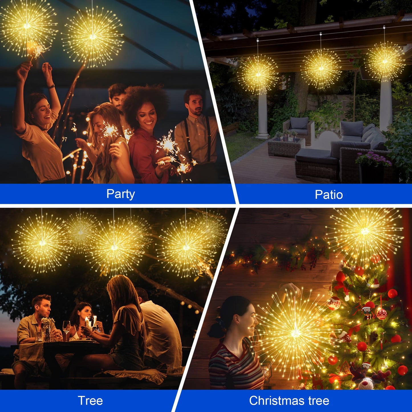 Solar Christmas Firework Lights Outdoor  5 Pack 1000Led Solar Starburst Lights With Remote  8 Modes Dimmable Waterproof Hanging Fairy Lights For Garden  Patio  Holiday Christmas Decor (Warm White)