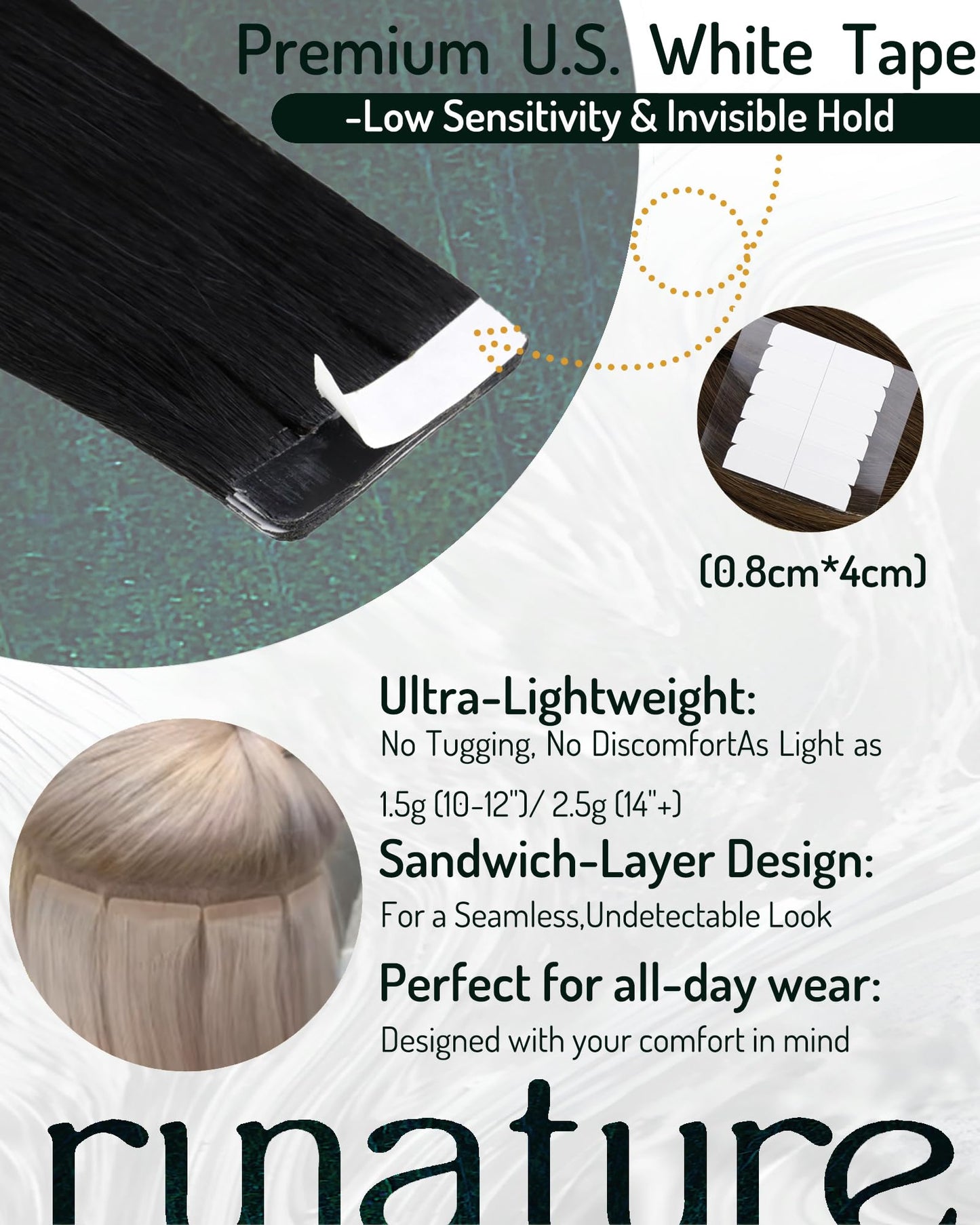 RUNATURE Tape in Hair Extensions Human Hair Jet Black, 30 Inch Tape in Extensions for Women, Long Straight Hair Extension Tape i