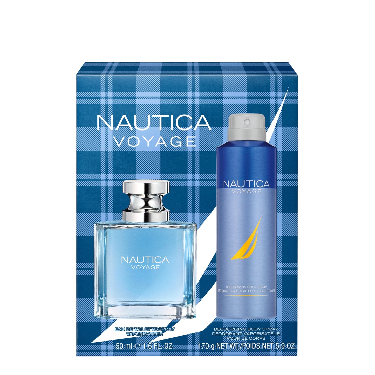 Nautica Voyage Giftset, 1.6 fl oz EDT + 6 oz Deodorizing Body Spray, Notes of Apple, Cedarwood, Mimosa, Men's Fragrance, Long La