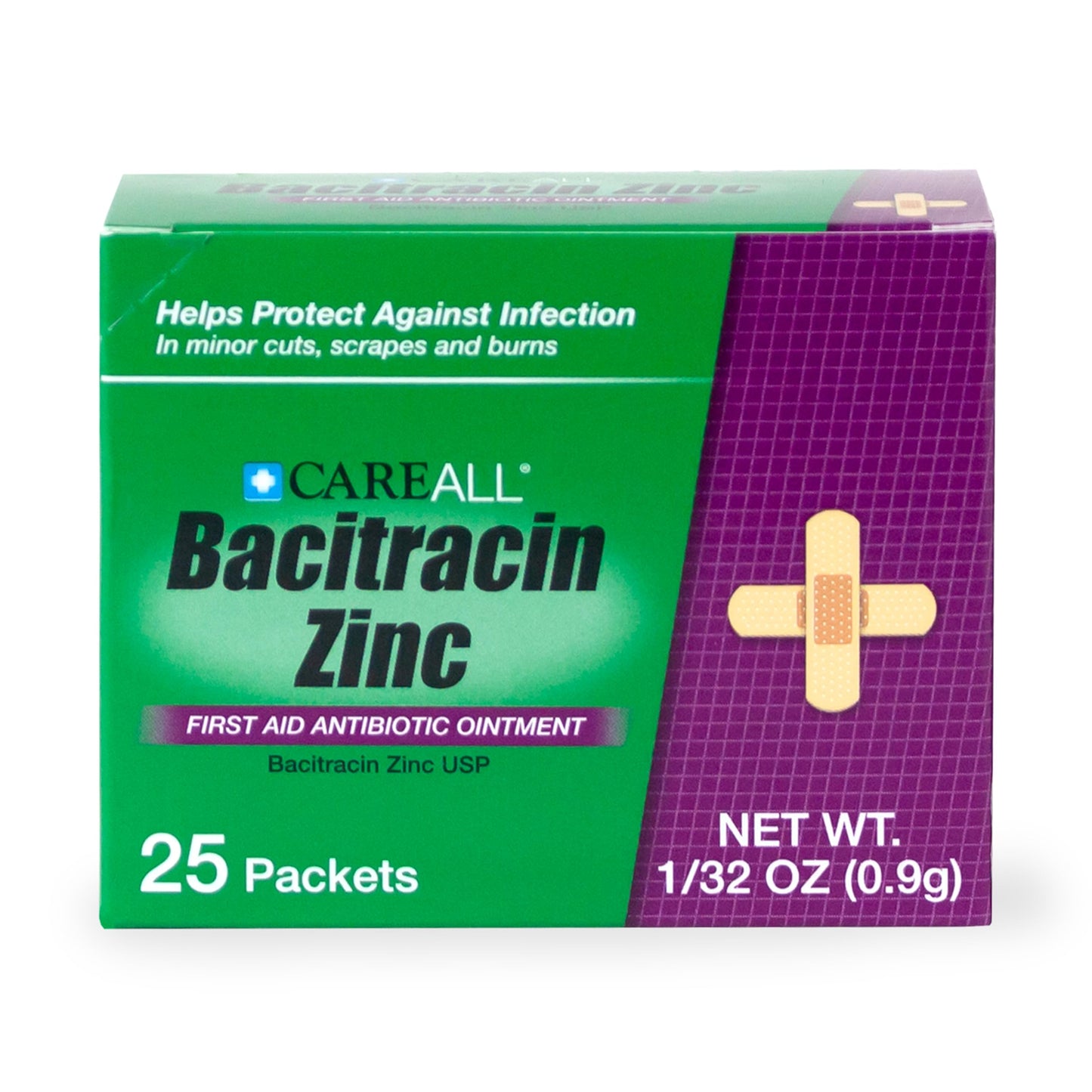 CareAll Bacitracin Antibiotic Zinc Ointment (25 Pack), 0.9gr Foil Packet. First Aid Ointment That Prevents Infections for Minor Cuts, Scrapes and Burns