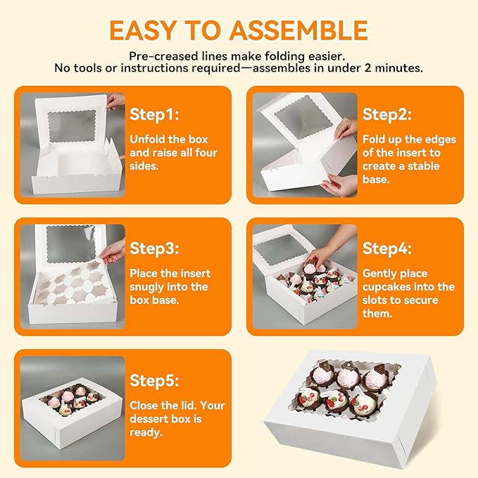 20-Set Cupcake Boxes Bulk with Clear Display Window Hold 12 Standard Cupcakes, Disposable Food Grade White Cupcake Carrier Cupcake Container, Perfect for Cupcakes Muffins Cookies Pastries