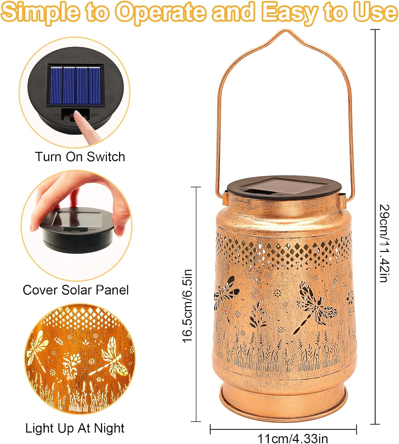 2 Pack Solar Lanterns Outdoor Waterproof Dragonfly Garden Decor, Birthday Gifts for Women Mom Grandma Hanging Solar Lights Metal LED Decoration with Shepherd Hook Outside for Yard Porch Lawn Patio