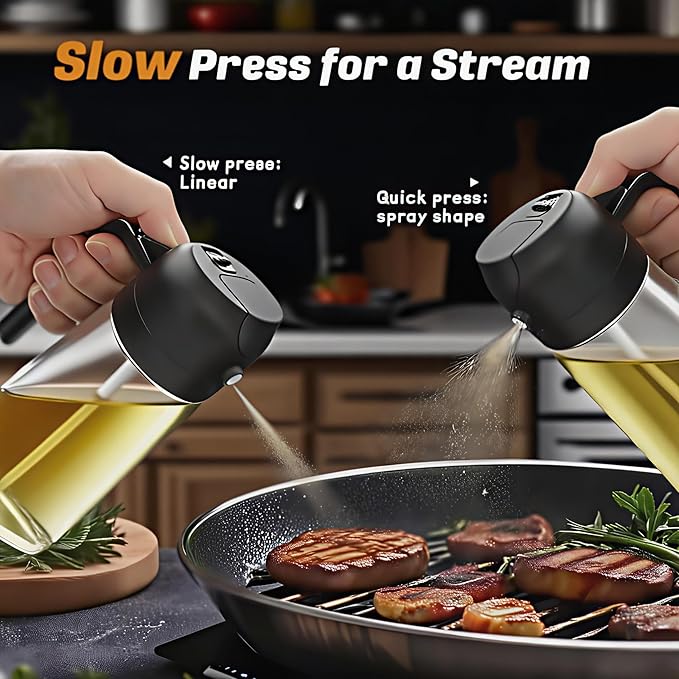 2 in 1 Oil Sprayer for Cooking, Oil Dispenser for Kitchen Gadgets, 16oz/470ml Premium Food-Grade Oil Bottle, for Salad, Air Fryer, BBQ (Transparent)