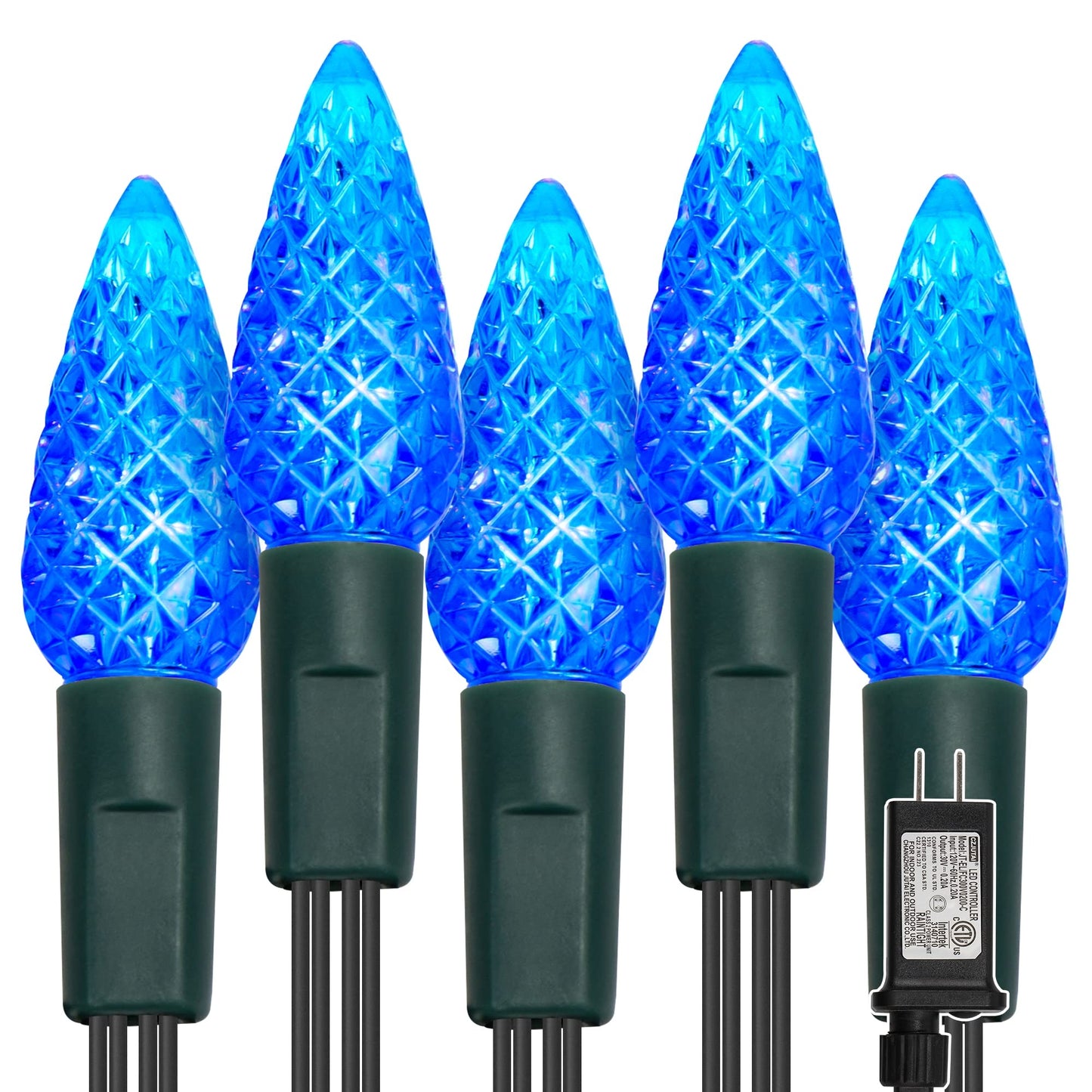 WATERGLIDE 33ft 100 LED Christmas Lights, Blue Faceted Fairy Lights with Green Wire, Waterproof for Indoor Outdoor Decor