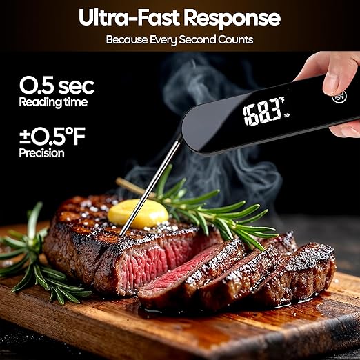 0.5 Second Instant Read Food Thermometer Professional Ultra Fast Meat Thermometer Digital Kitchen Thermometer for Cooking, Grill Thermometer, Waterproof IP67 BBQ Thermometer