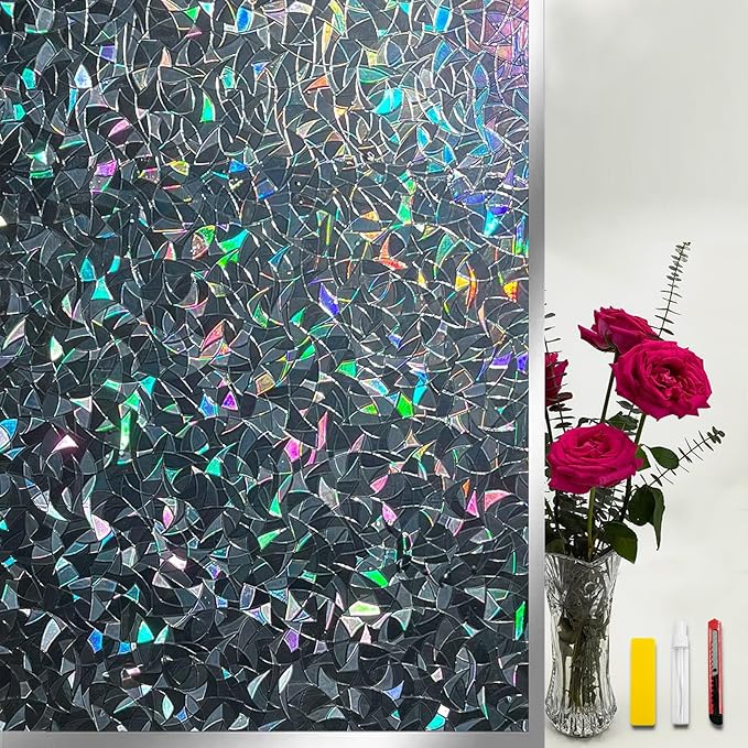 Blackout Window Film，Sun Blocking Window Privacy Cover for Glass Removable Darkening Dark Black Out Window Cover Tint Shades for Home Day Sleep Light Blocker（ Black Rainbow 17.5 x 157.4 in）
