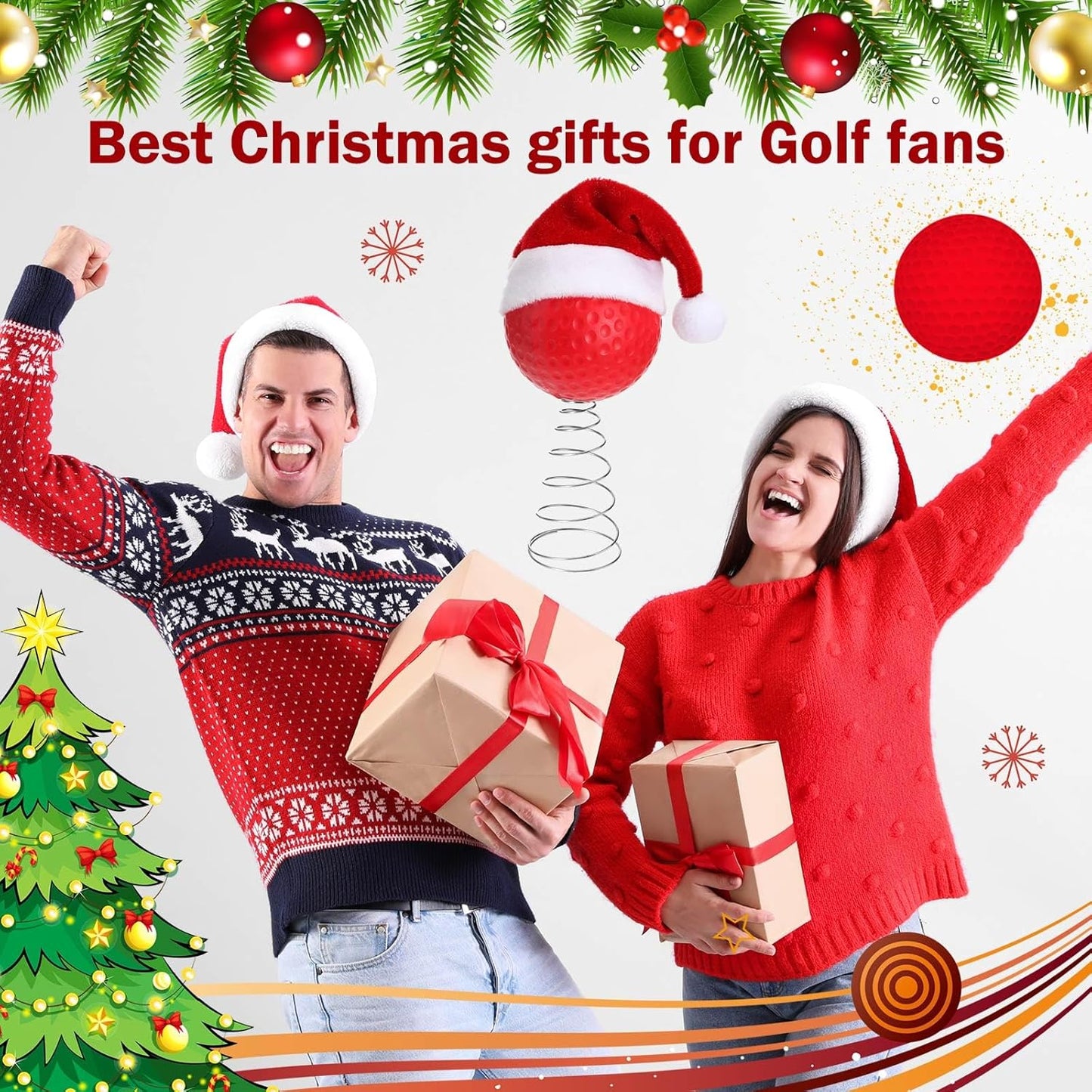 Soulchen 2.4 Inch Golf Christmas Tree Topper Ornament - Mini Tree Top Decor, Home Xmas Party & Tabletop Display - Gift for Men, Senior Fans, Players & Teams