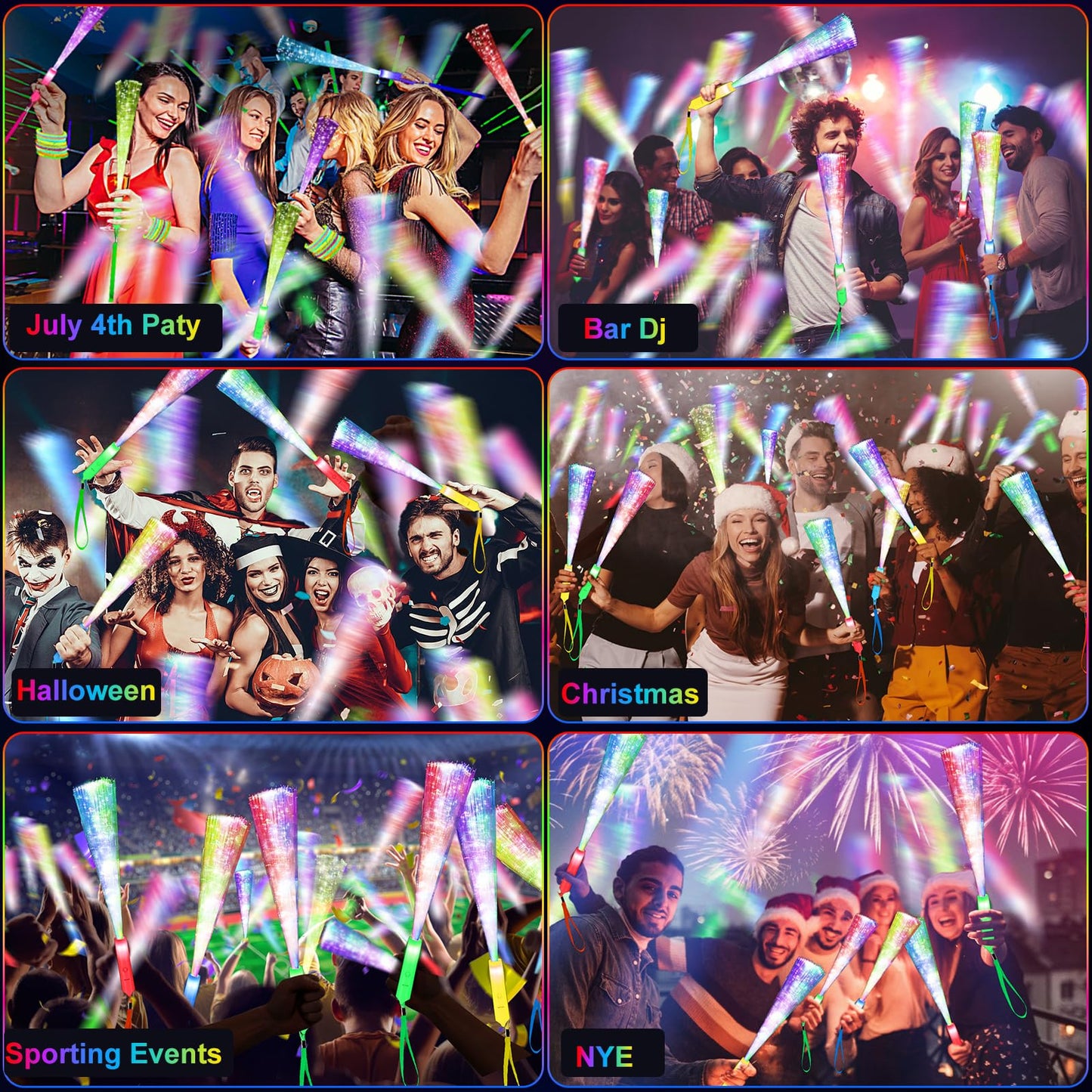 SHQDD 38 PCS Glow Sticks Bulk, Glow Fiber Optic Sticks, LED Light Wands, Glow in The Dark Party Supplies, Fiber Optic Wands for Weddings, Flashing LED Party Favors, Colorful Light Sticks