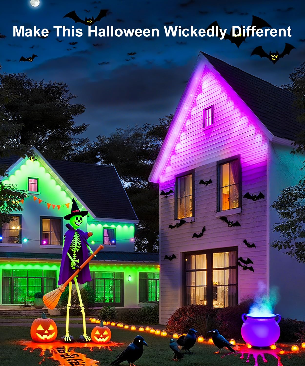 MuliVid Outdoor Lights, Smart RGB 150FT, IP67 Waterproof, Remote APP Control, Multicolor, Model LX20250312-45M