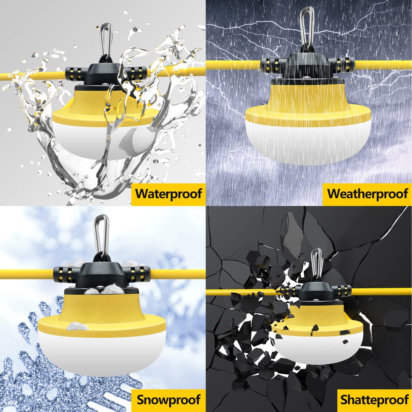 Muasdae 200Ft Led Construction String Lights, Yellow, Industrial Grade, 3 Prong, Ideal For Outdoor, Walkways, Renovation, And Lighting Solutions