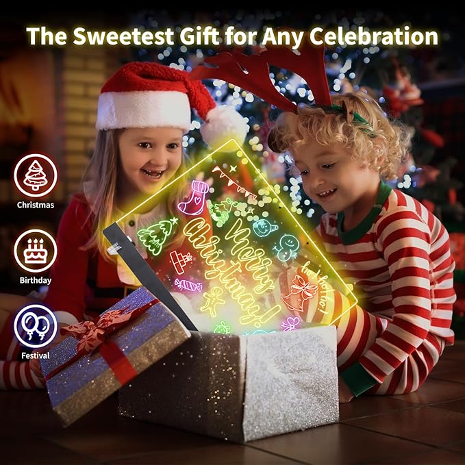 LED Note Board with Colors, Led Drawing Board for Kids, Light Up Acrylic Dry Erase Boards with Stand, Christmas & Birthday Gifts for Girls/Teens (Black, 13.8" x 9.8")
