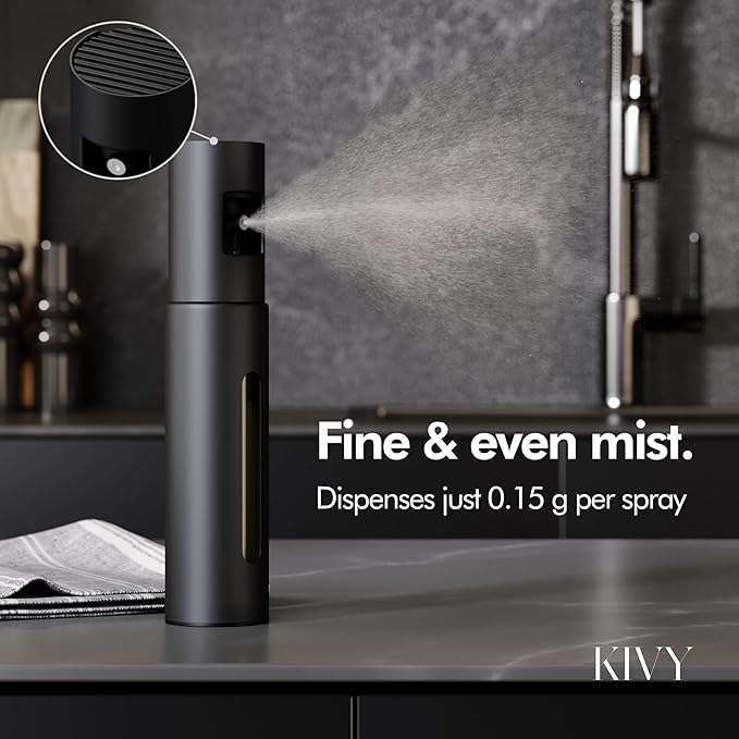 KIVY Glass Oil Sprayer Set of 2 for Cooking, Salads, BBQs & Airfryer – Innovative Spray with Portion Control - Oil Spray Bottle with Stainless Steel Body - Olive Oil Sprayer - Cooking Oil Mister
