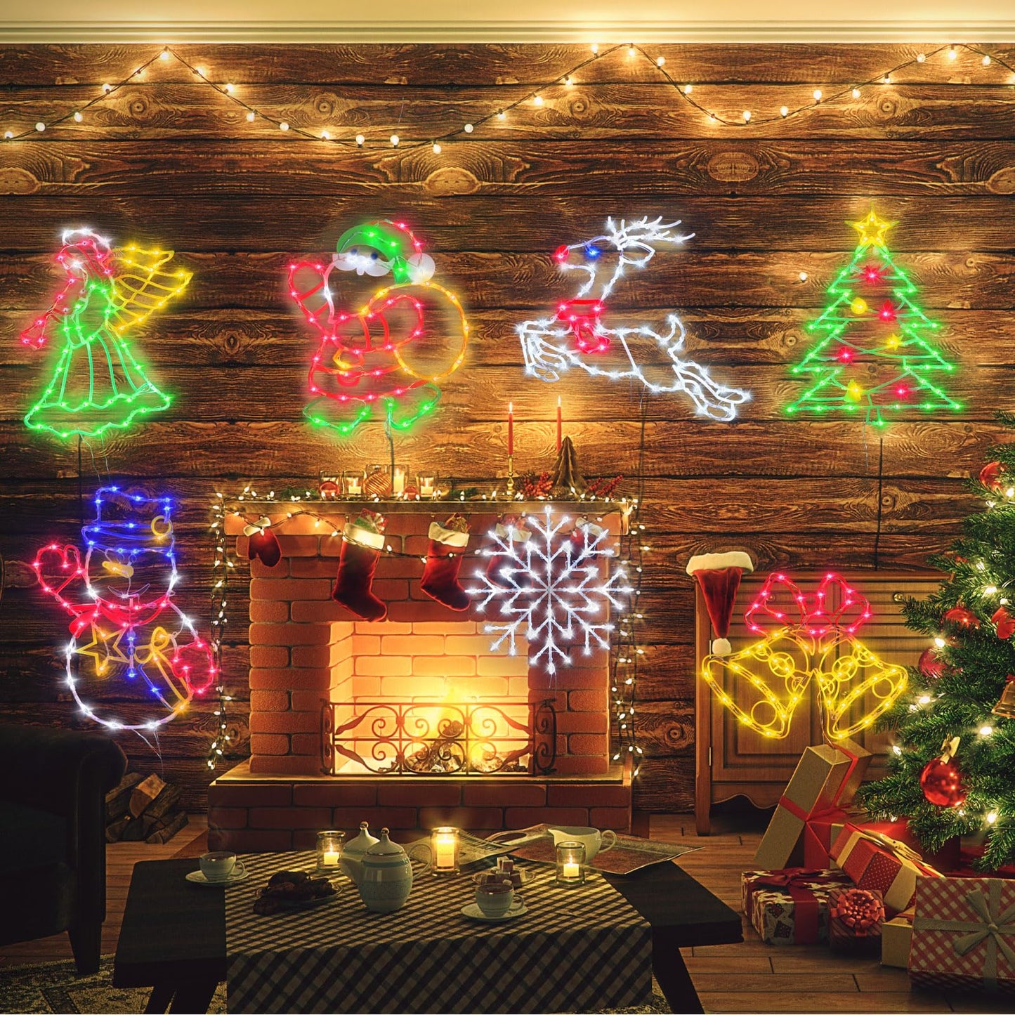 Trwymz Christmas Decorations - 16 Christmas Window Silhouette Lights - 4 Pack Colour Lighted Santa & Angel & Snowman & Christmas Tree For Holiday Indoor And Outdoor Wall Door Window Decorate