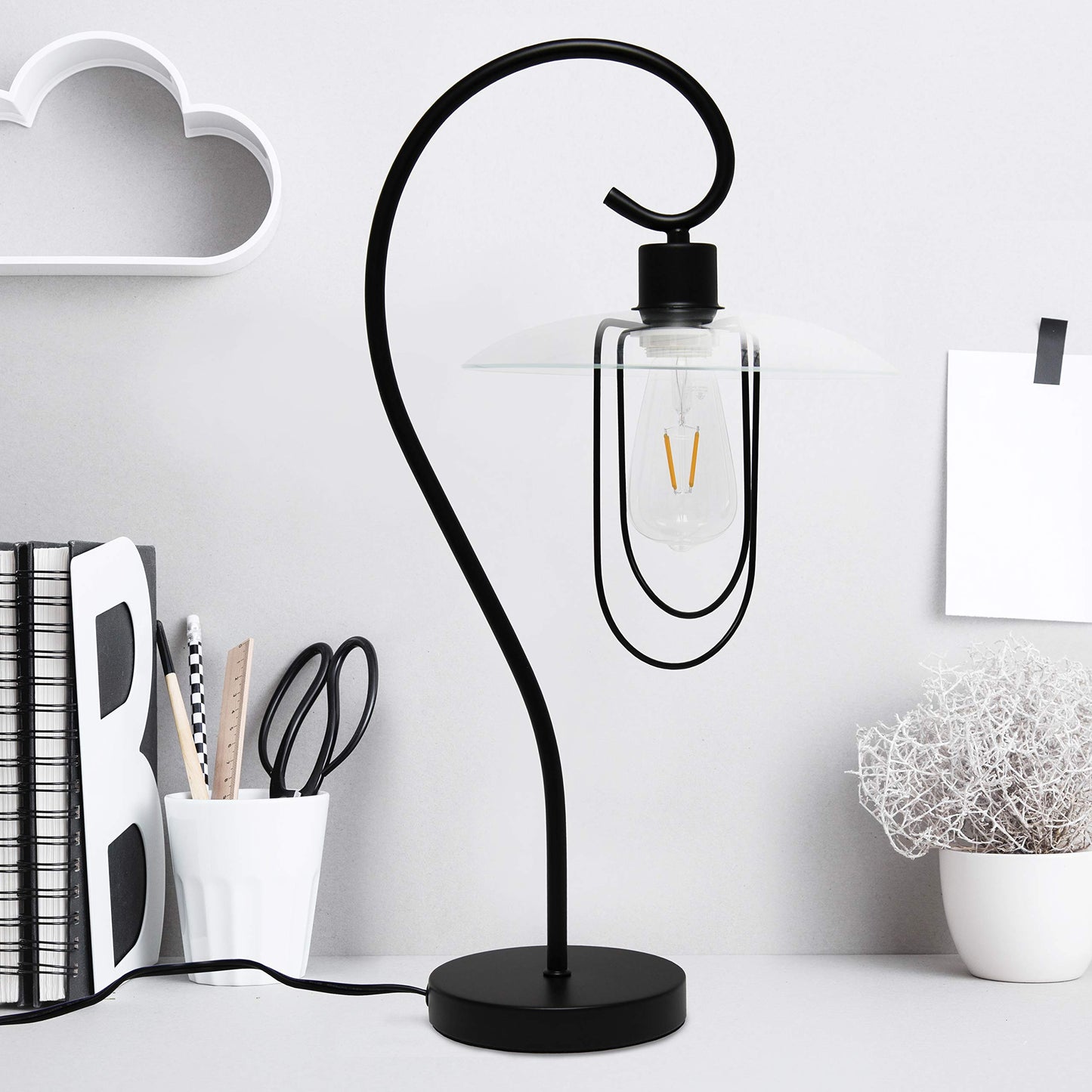 Simple Designs LT1086-BLK Modern Metal Table Lamp, Iron, Black