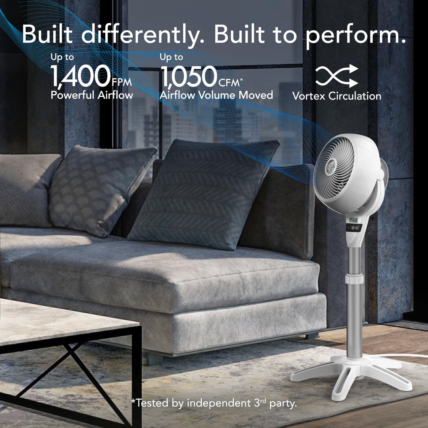 Vornado 6803Dc Energy Smart Medium Pedestal Air Circulator Fan With Variable Speed Control, Ice White, Cr1-0259-43