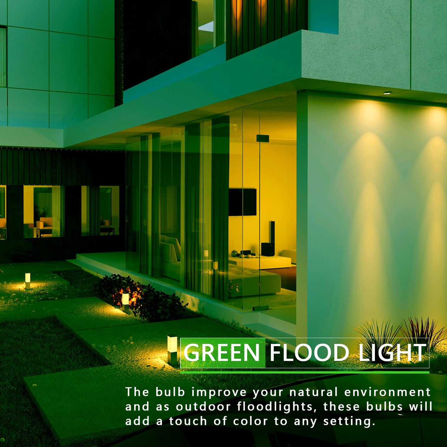 Gonhom Par38 Green Flood Light Bulbs, 20W Dimmable, 4 Pack, E26 Base, Outdoor Christmas Lighting
