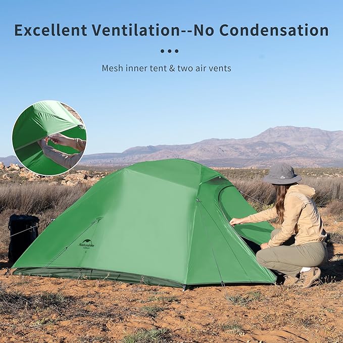 Naturehike Cloud-Up 3 Person Lightweight Backpacking Tent with Footprint - 3 Season Free Standing Dome Camping Hiking Waterproof Backpack Tents