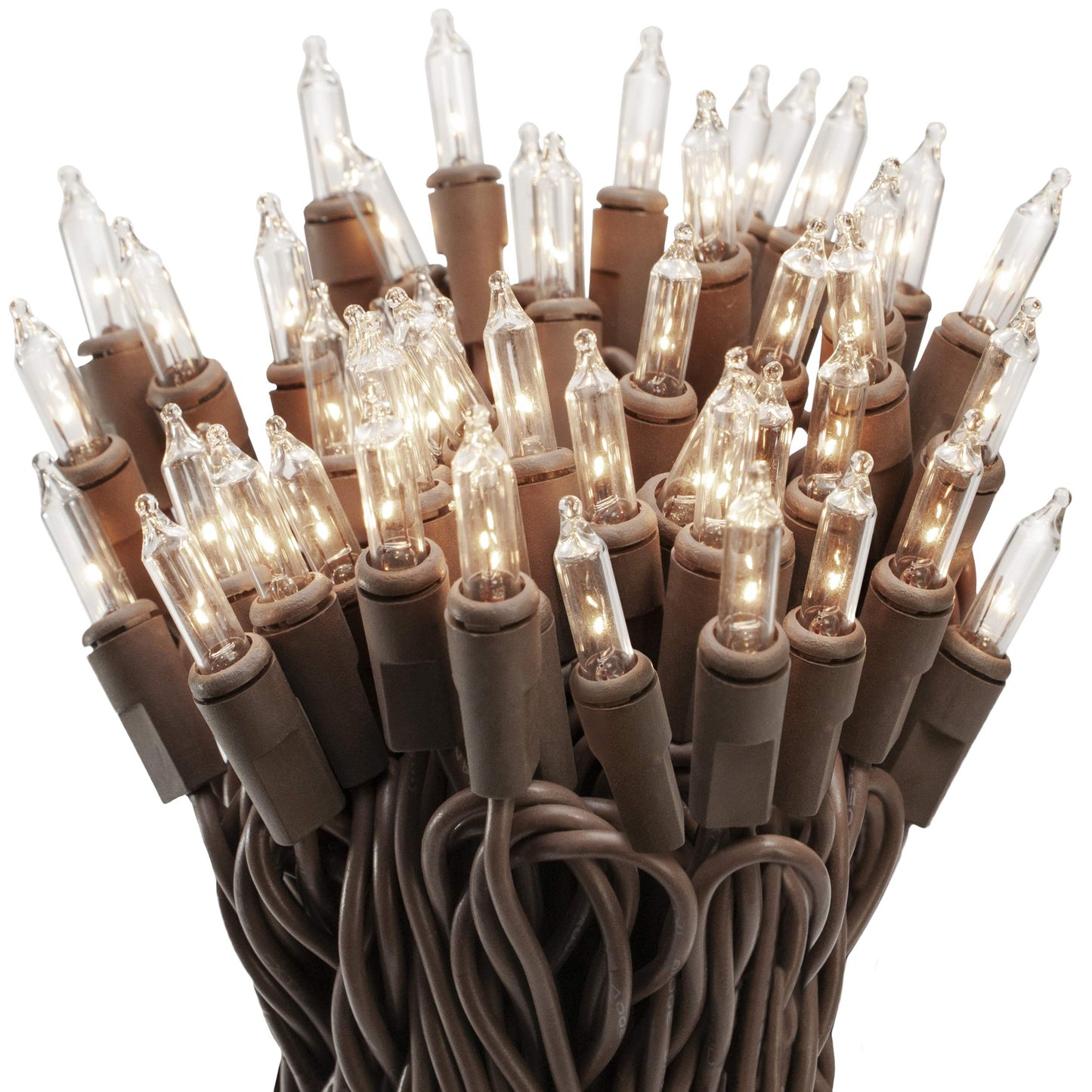 612 Vermont Mini Christmas String Lights, 100 Clear Lights on Brown Wire, UL Approved, 18ft Lighted Length, Pack of 2
