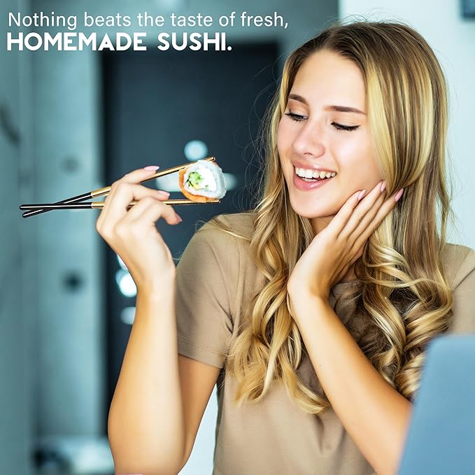 All-Inclusive 𝗣𝗥𝗘𝗠𝗜𝗨𝗠 Sushi Making Kit for Beginners & Professionals - Sushi Maker with Rice Cooker, Reusable Chopsticks, Bazooka, Sushi Roller, Book - Sushi Kit for Family BPA-Free