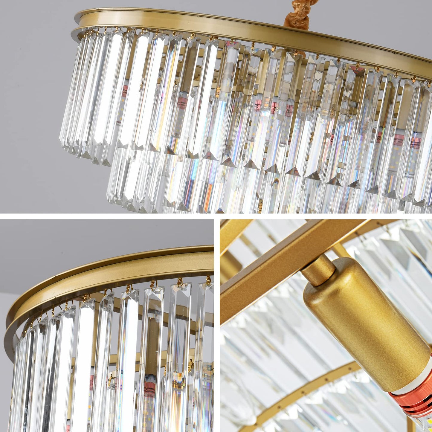 Laiuetai Gold Modern Crystal Chandelier  4-Tier Round Flush Mount Ceiling Light Fixtures Height Adjustable Pendant Lighting For Dining Room Living Room Bedroom Kitchen Hotel Foyer