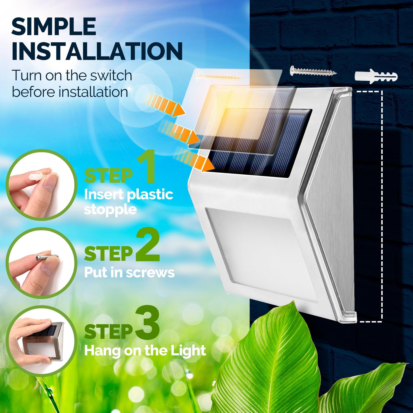 Gigalumi 6 Pack Solar Step Lights, Stainless Steel Waterproof Led, Cool White, Model 6969, Outdoor Stair & Pathway Lighting