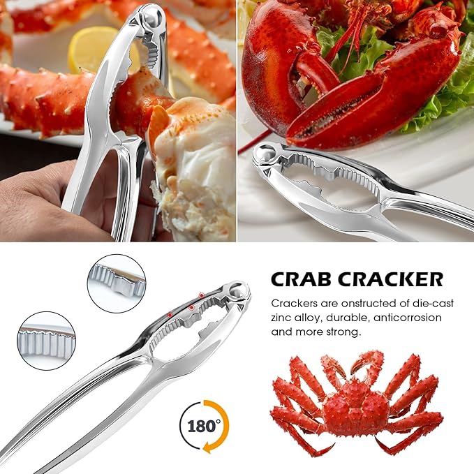 Crab Crackers and Tools,18-Pieces Seafood Tools Set Includes 5 Crab Crackers, 5 Lobster Shellers, 5 Crab Leg Forks/Picks and 2 Seafood Scissors & Storage Bag - Nut Cracker Set