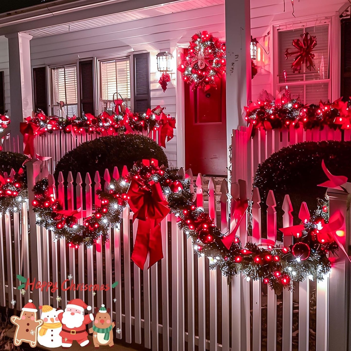 JMEXSUSS 132ft LED String Lights, Red and White, 400 Lights, Remote Control, 8 Modes, Indoor/Outdoor Christmas Decorations