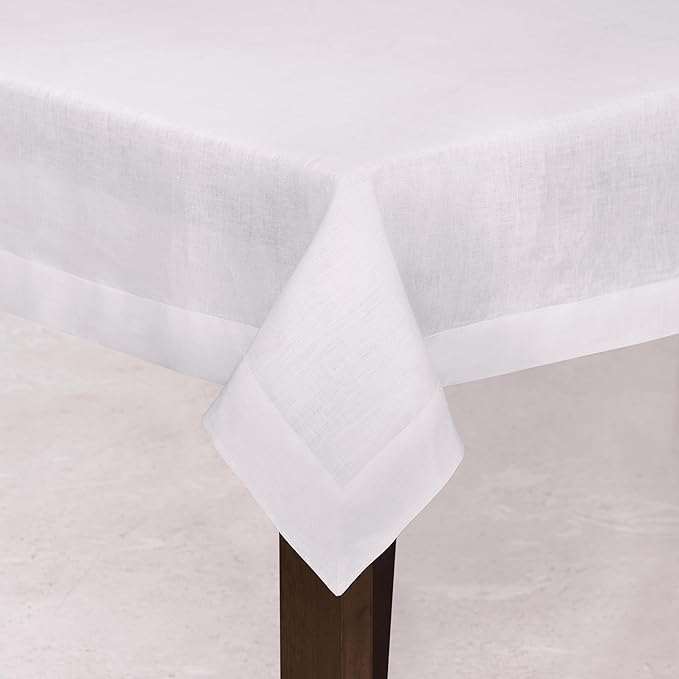 D'Moksha Homes Linen Tablecloth 60 x 84 Inch - 100% Pure Linen White Tablecloth - Machine Washable Dining Tablecloth for Rectangle Tables