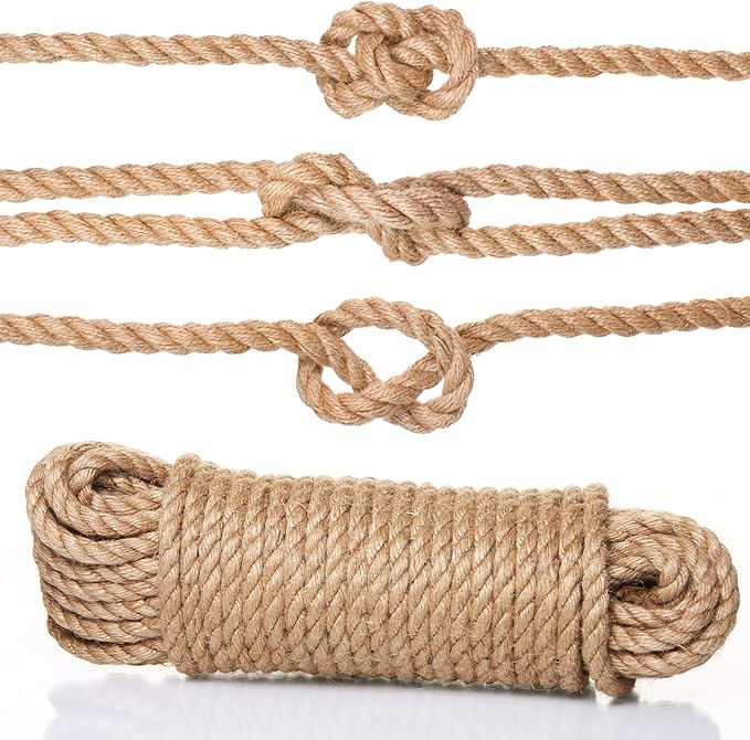 Naler 6mm Jute Rope, 82FT 4-Ply Strong Natural Twine String for Cat Scratching Post, Heavy Duty Twine String for Gardenin...