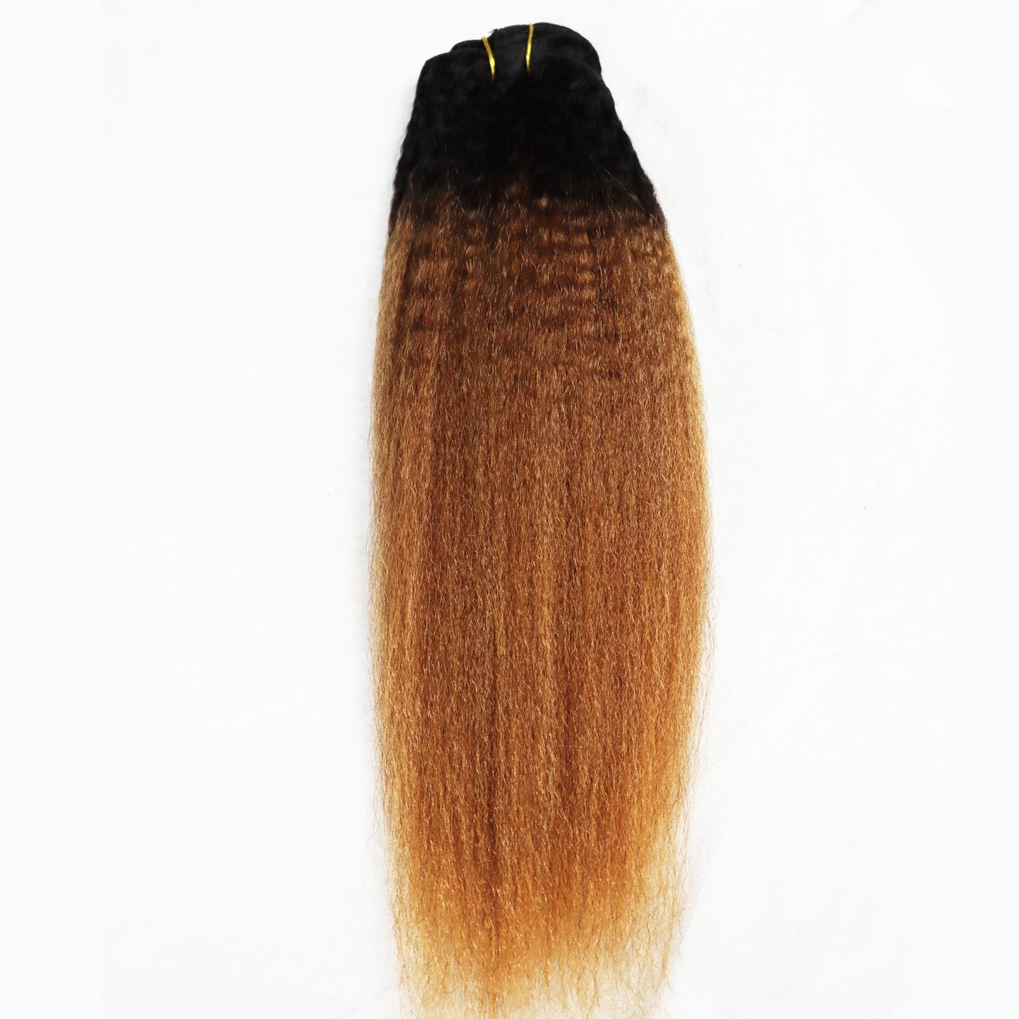 IXTUYLL Virgin Human Hair Clip In Extensions Golden Blonde Ombre Kinky Straight 120 Grams Real Human Hair Curls (T(1B/30) Kinky