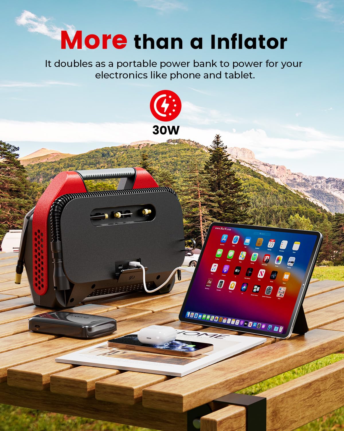 Etenwolf Vortex S6Se Cordless Tire Inflator Portable Air Compressor, 160 Psi Air Pump For Car Tires With 15600 Mah Battery, 100%