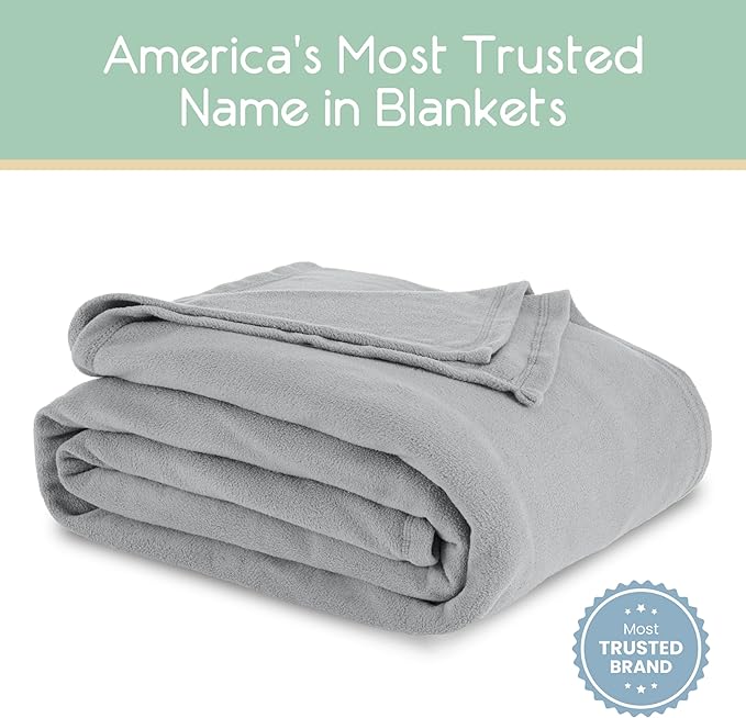 Vellux Twin Size Microfleece Blanket | Fleece Bed Blanket | All-Season Comfort | Supersoft Lightweight | Plush Throw Blanket for Bed Couch or Sofa | Pet-Friendly | Light Grey