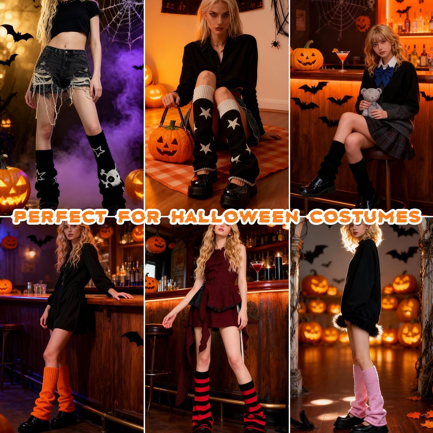 heyheyshine Y2k Star Skull Print Two Side Wear Knitted Leg Warmers Socks Punk Girls Japanese Kawaii Streetwear Leg Cover (Skull Star Flared, One Size)
