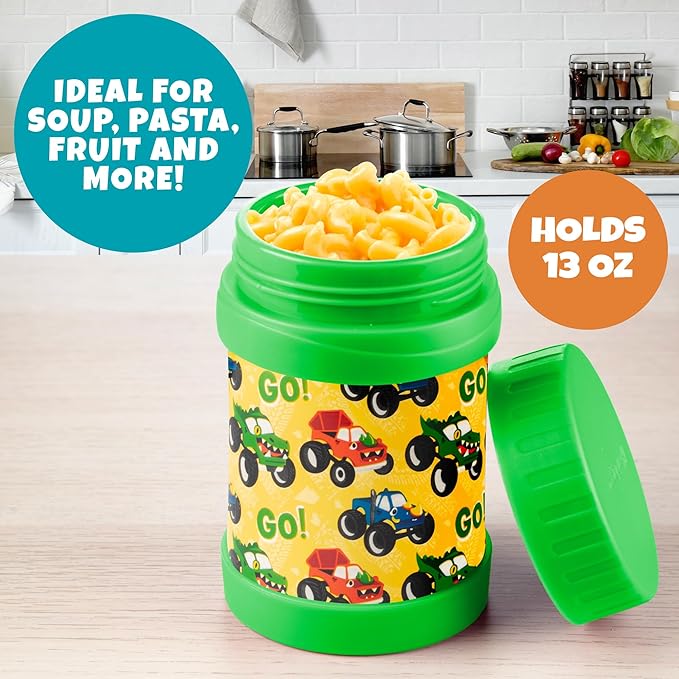 Bentology Insulated 13oz Food Jar for Kids- Hot or Cold Food, Soups, Liquids, Noodles - Wide Mouth Stainless Steel Container & BPA Free, Large Leak Proof thermos for Back to School Lunch Boxes, Bags