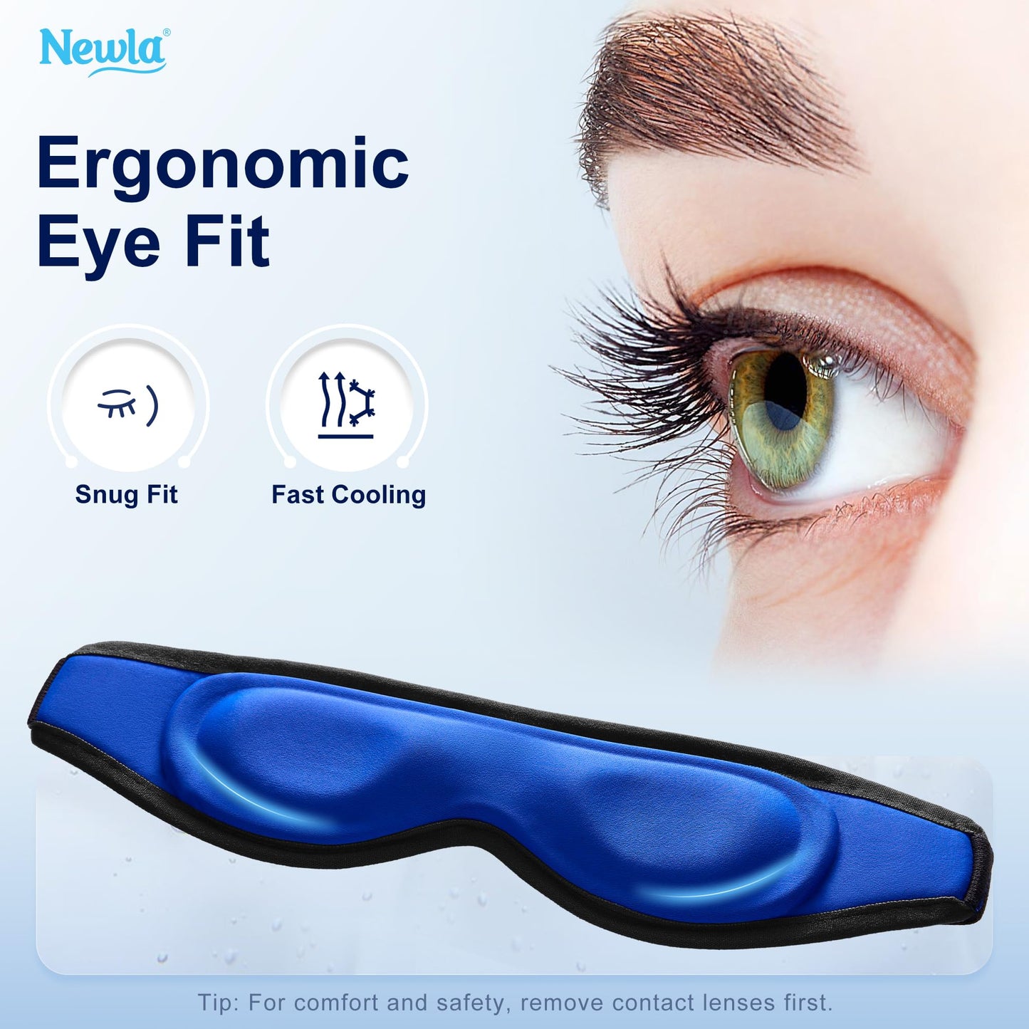 Contoured Cooling Gel Eye Mask: Snug Fit Cold Compress for Puffiness Migraines Dark Circles Sinus Eye Strain - Fits All Head Sizes - Daily Relaxation Beauty Care Travel (Black)