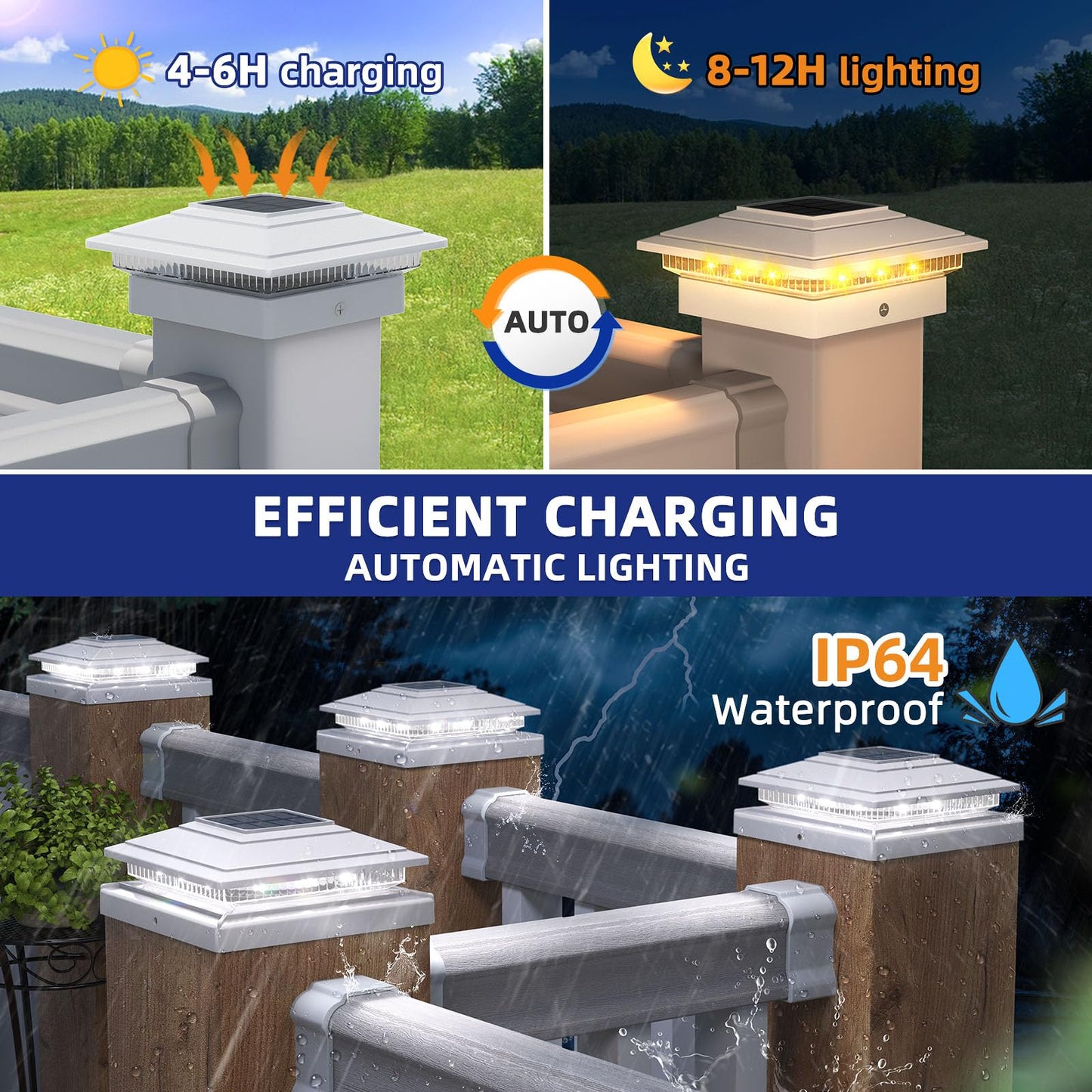 Aponuo Solar Post Cap Lights 16-Pack  White Ip64 Waterproof 16 Led Fence Post Solar Lights For 4X4 5X5 6X6 Wood/Vinyl Posts  2-Mode Deck Post Lights Solar Powered  10-Hr Lighting For Patio Yard Porch