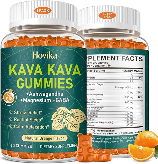 Hovika Kava Kava Gummies - Kava Root Extract with Ashwagandha, GABA & Magnesium for Calm Relaxation, Sleep & Stress Suppor...