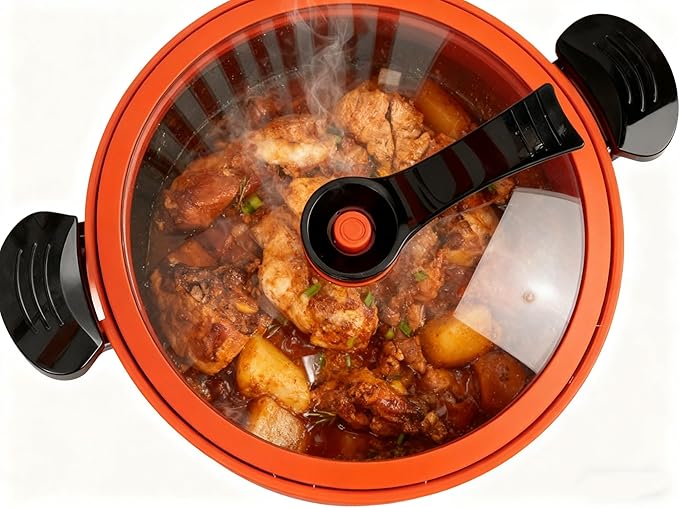 Micro Pressure Cooker, Multifunctional Large Capacity Non-stick Pressure Cooker, 8QT, Non-Stick Surface, Visual Glass Lid, Safety Valve, for All Stovetops (Orange)