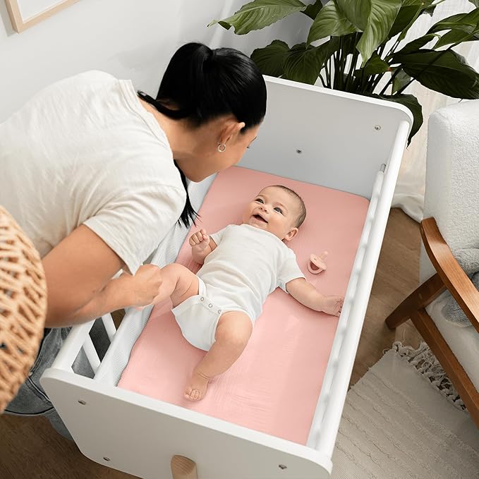 Comfy Cubs Muslin Bassinet Sheet - 100% Soft Cotton Fabric, Breathable & Gentle for Baby’s Sensitive Skin - Universal Fit with Secure Elastic Edging, Gift-Ready Packaging - Lace Pink