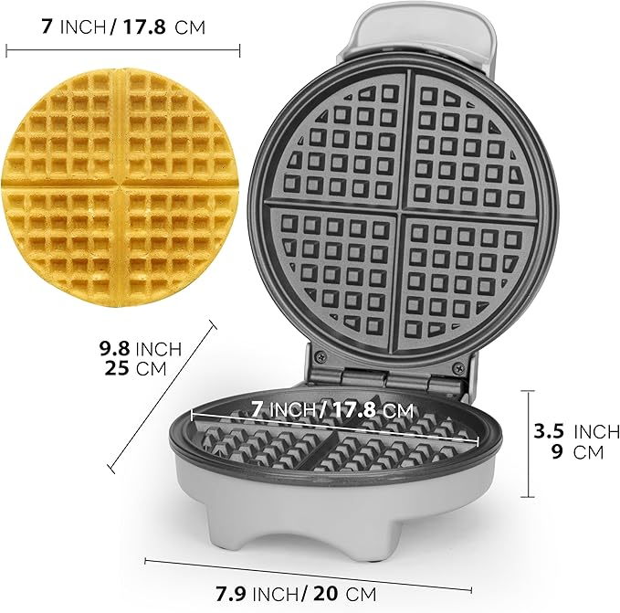 7 Inches Classic Waffle Maker Machine, Round Waffle Iron, Electric Waffle Maker with Non-stick Cooking Plates, Silver