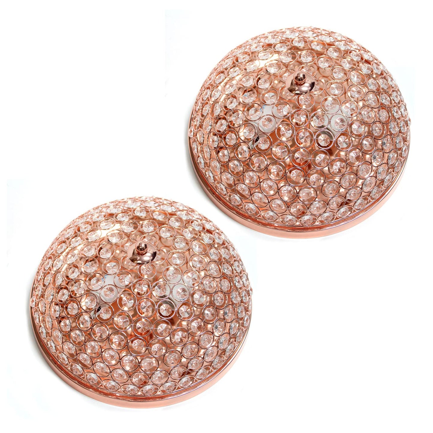 LALIA HOME Crystal Glam Ceiling Flush Mount Light, 2 Pack, 13inx13inx6.5in, Rose Gold, Model LHM-2000-RG-2PK