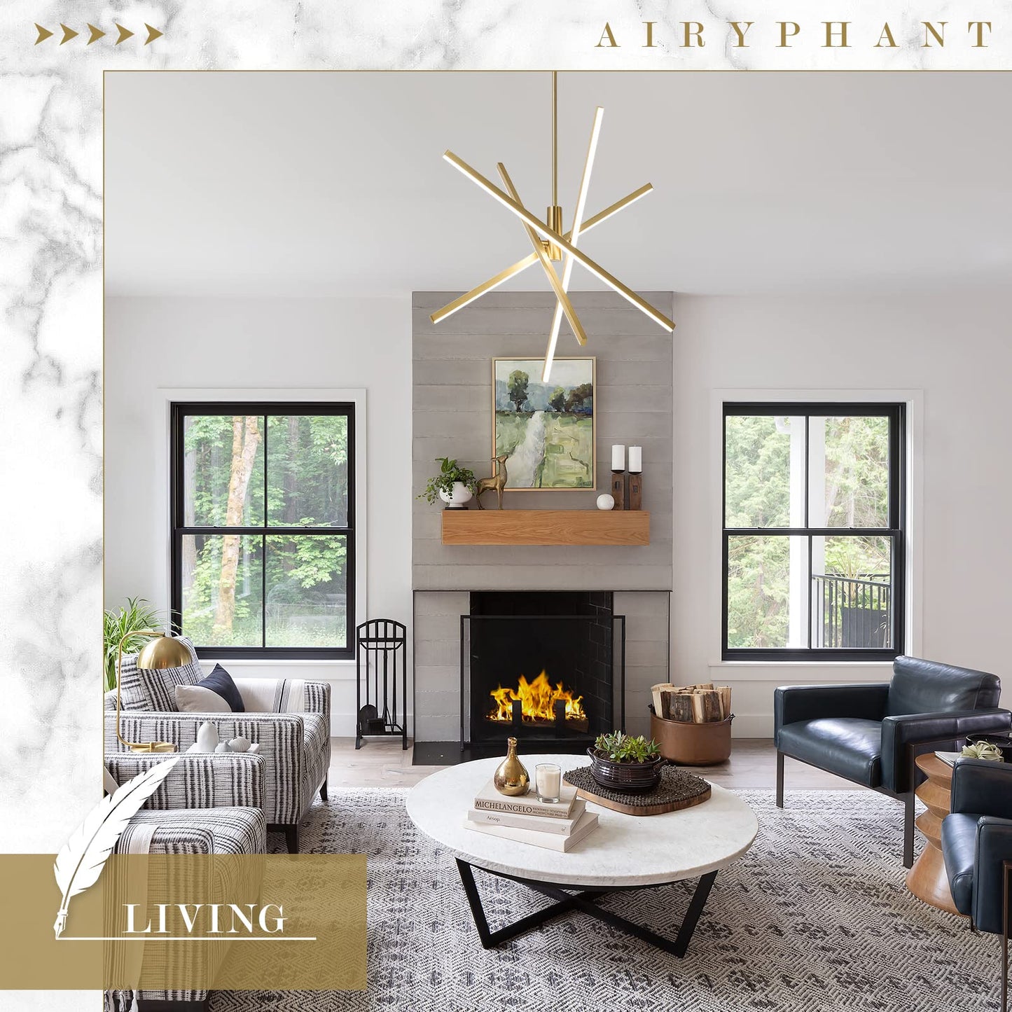 Airyphant Gold Modern Led Chandelier  Dimmable 4 Lights Ceiling Pendant Lighting For Dining Room Living Room Kitchen Island Bedroom Foyer 3000K/4000K/5000K 3Cct Selective  27.76In