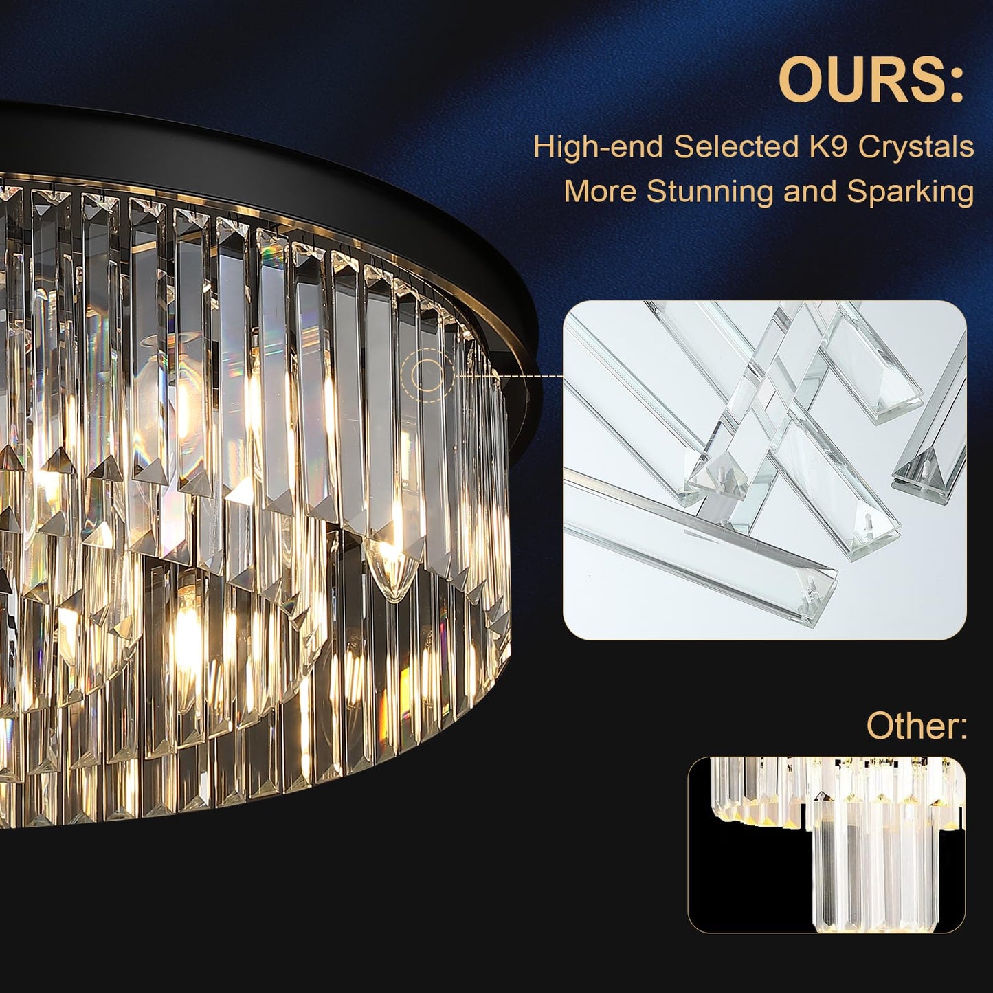 A AXILIXI 30in  Modern Crystal Chandelier, 12-Light, Black Metal, K9 Crystal, Model 88317, Ideal for Living Room, Dining Room, Foyer