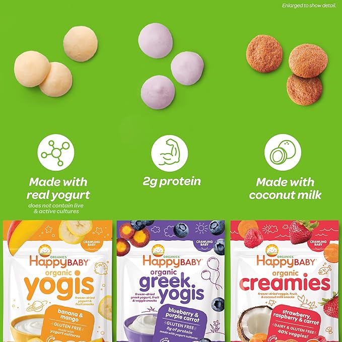 Happy Tot Organics Yogis Freeze-Dried Yogurt & Fruit Snacks, Mixed Berry, 1 Ounce (Pack of 8) packaging may vary